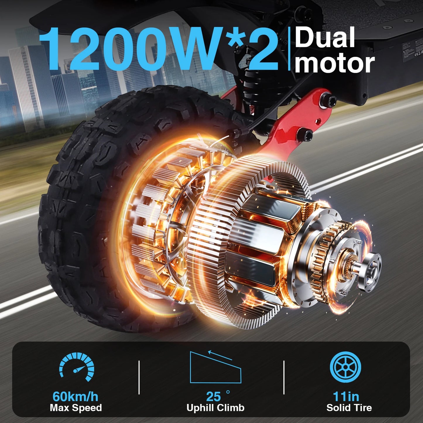 Electric Scooter 2400W Dual Motor 35 MPH 40 To 60km Range Dual Suspension