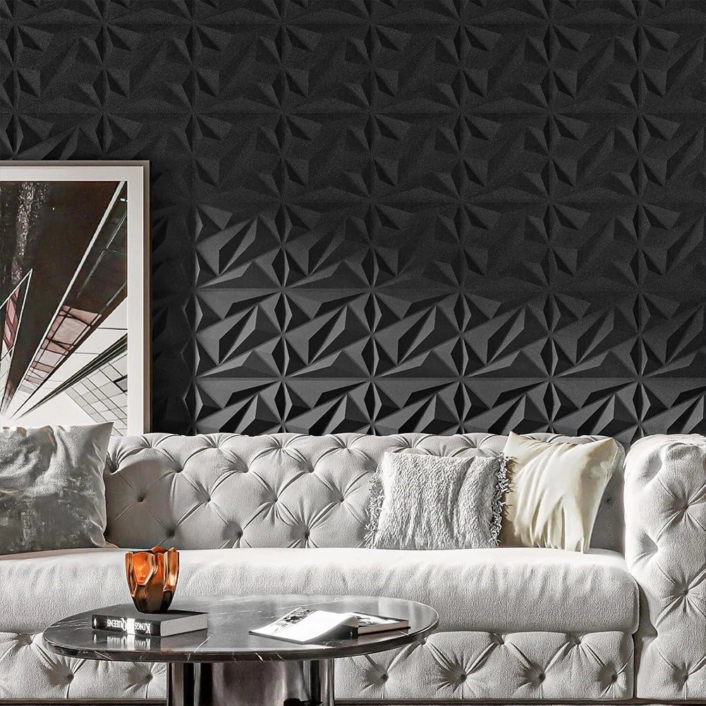 3D Diamond PVC Wall Panels 30x30cm Black White Decor