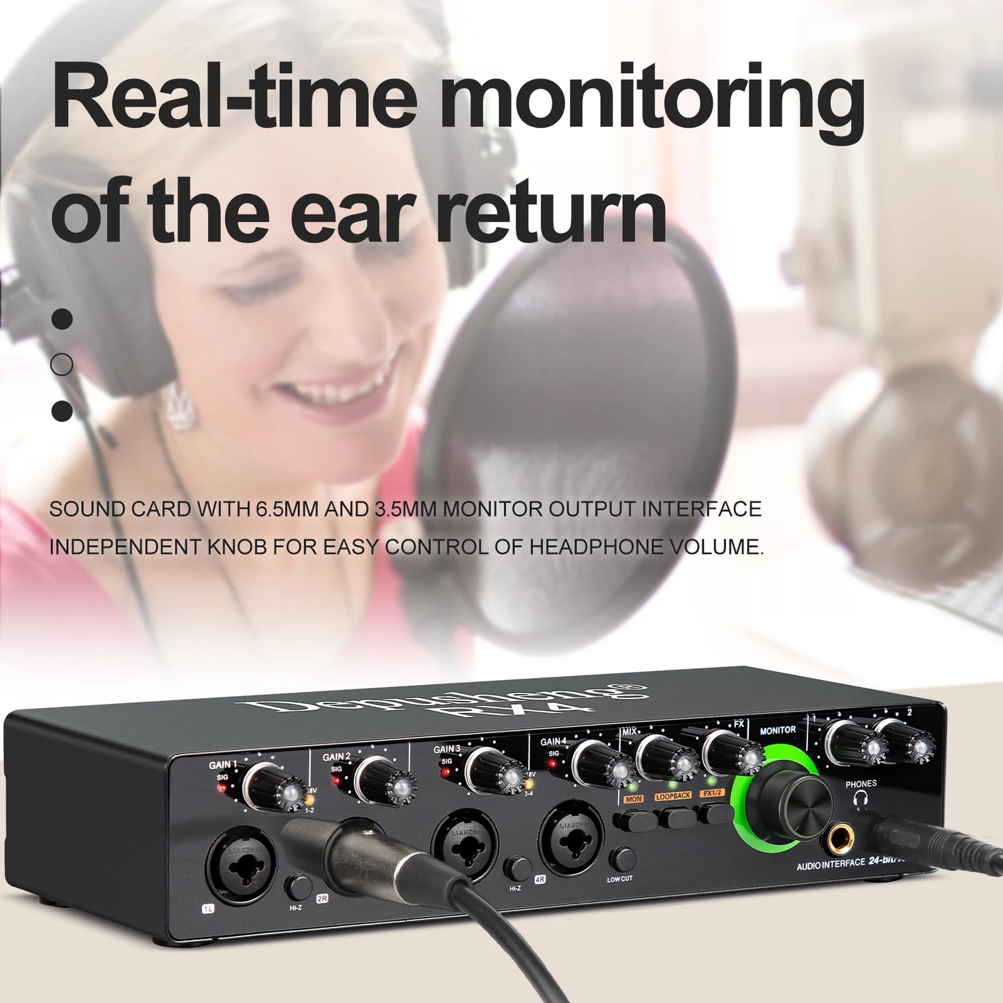 Professional 4 In 2 Out Audio Interface Sound Card
