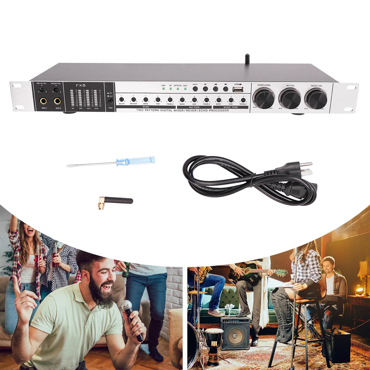 Professional 4-Mic Karaoke Mixer with Bluetooth and EQ Controls