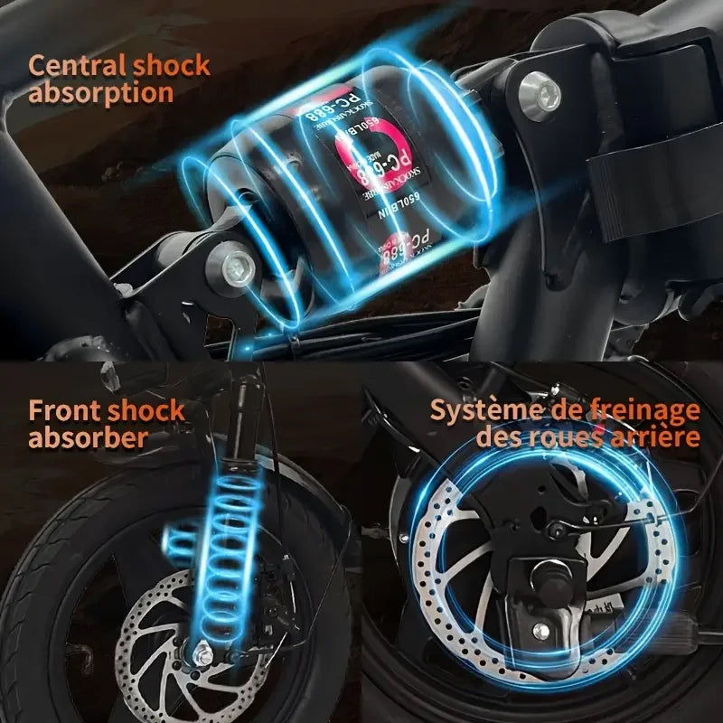 14 Inch Folding Electric Mountain Bike 450W 48V 21 Mile Range for Adults
