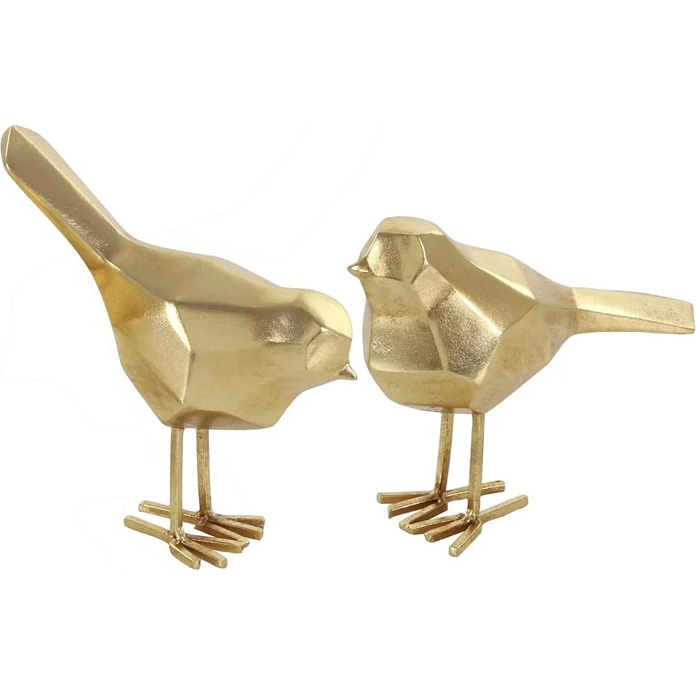 Glamorous Polystone Bird Sculptures Set Of 2 Gold Finish
