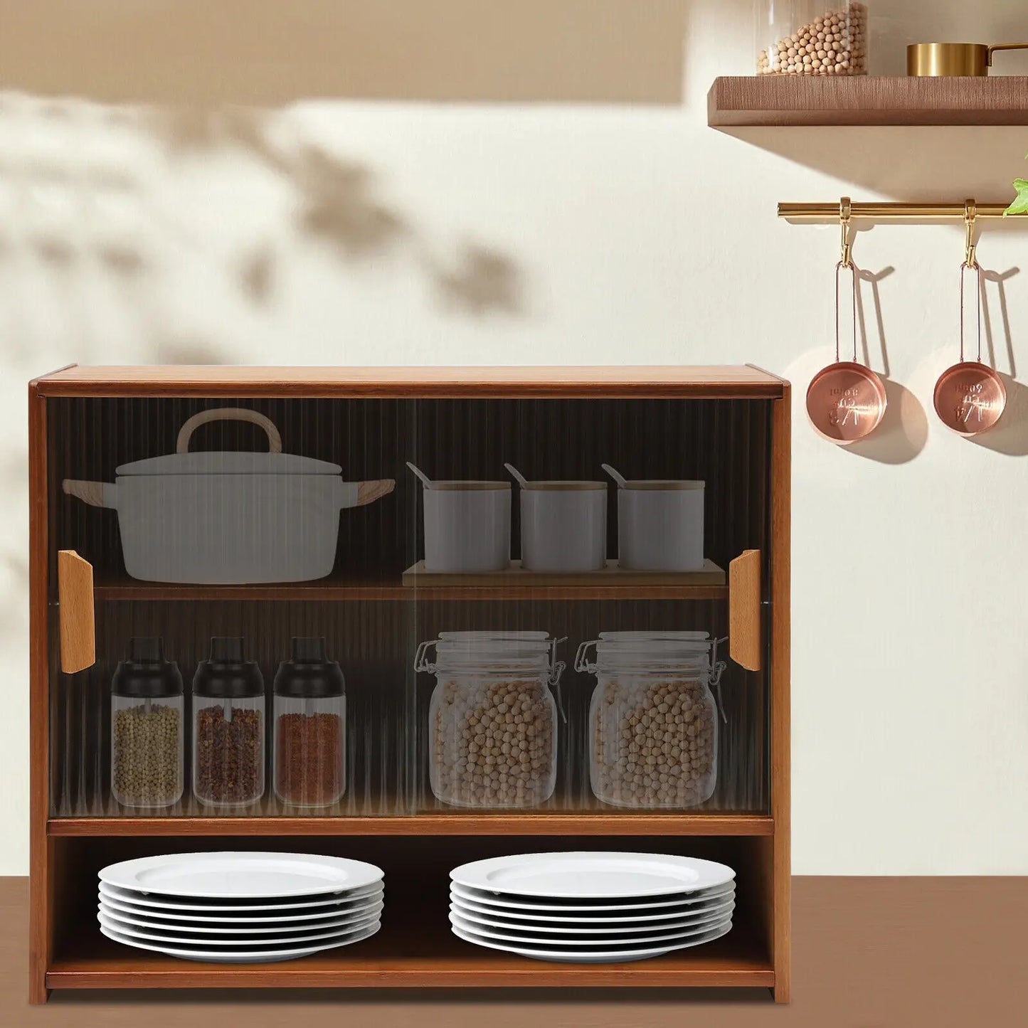 Bamboo Kitchen Pantry Sideboard Small Sliding Door Cabinet
