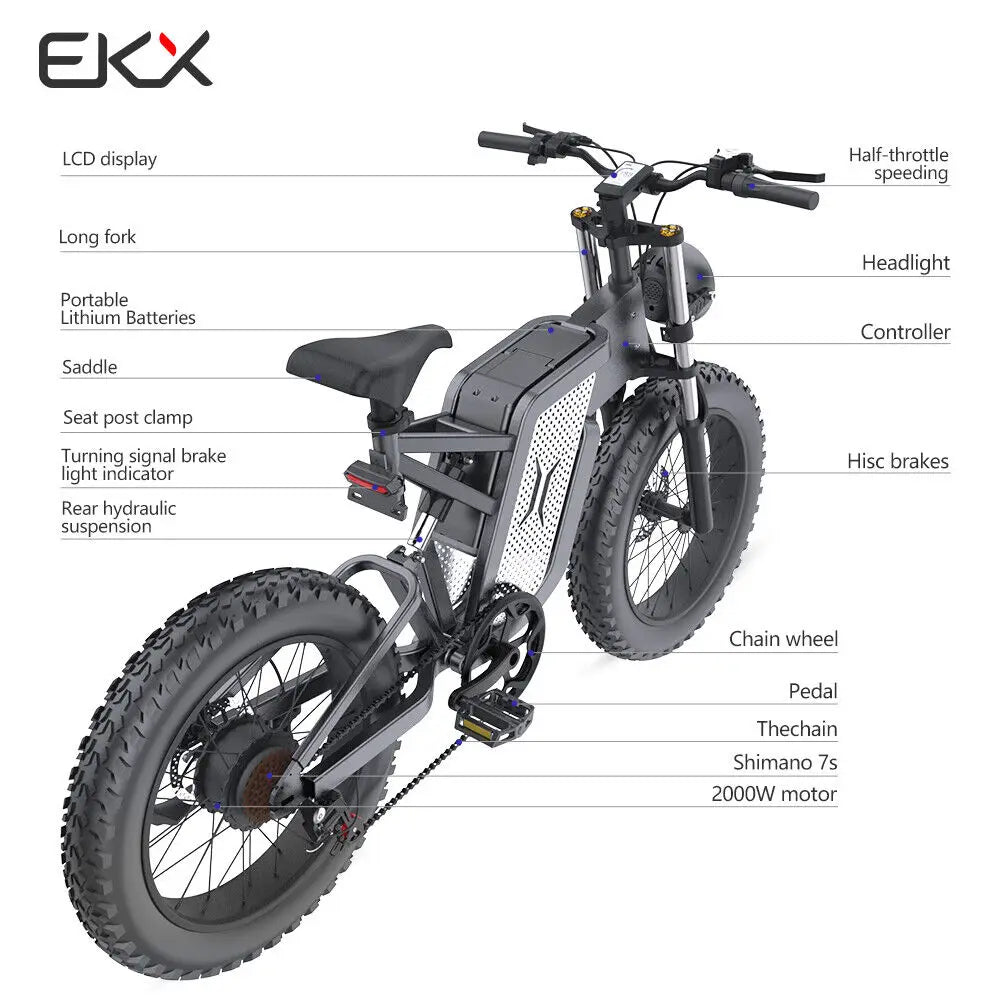 EKX X20 Electric Mountain Bike 48V 35Ah Battery 20 Inch Mens Ebike