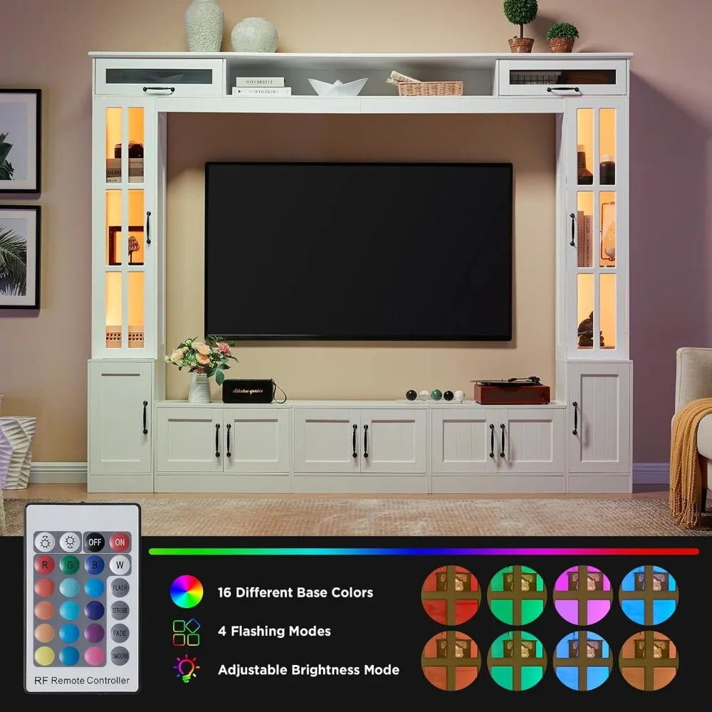 98 Inch TV Entertainment Center Wall Unit With LED Lights