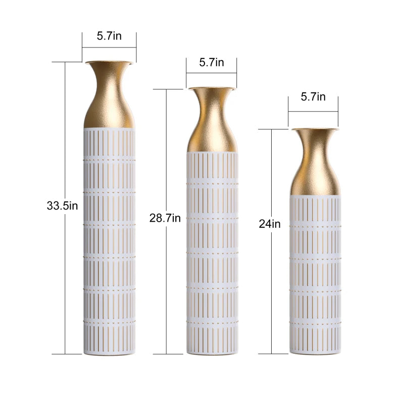 White Metal Floor Vase Set Of 3 Modern Glazed Decor