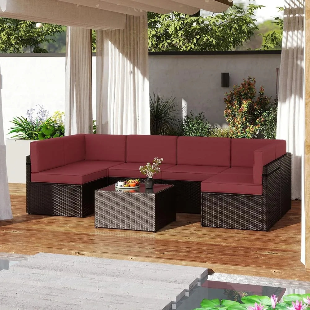 ZHUOTING 7 PCs Outdoor Patio Wicker Sectional Sofa Set