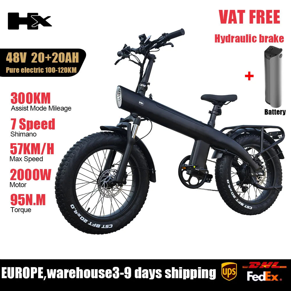 HX Q3 2000W Foldable 20 Inch Fat Tire Electric Bike Removable Battery 48V 20Ah