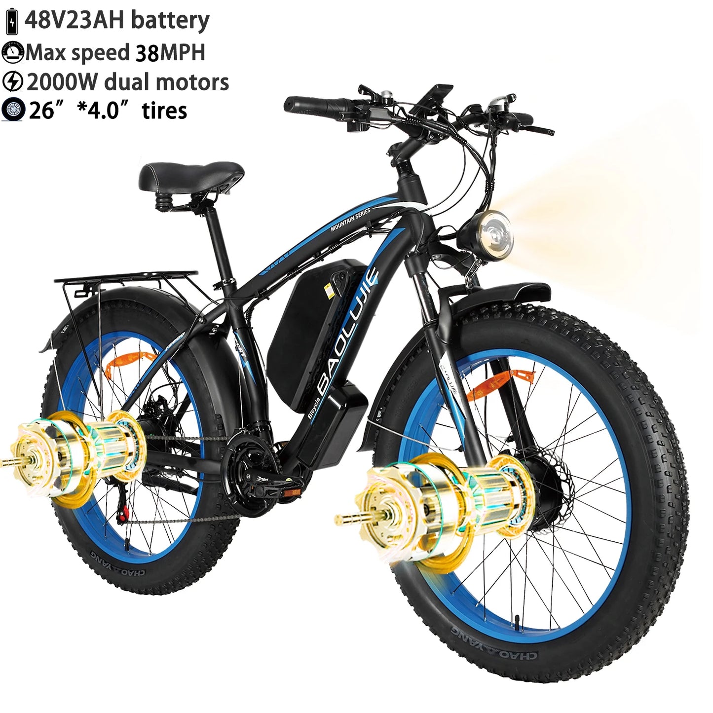 Baolujie Peak Dual Motor Electric Bike 48V Battery