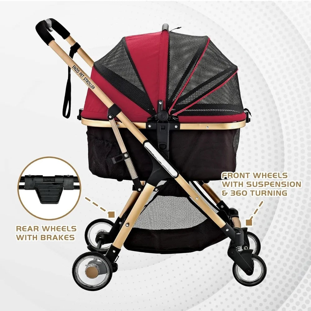 Pista Super Lightweight 3 In 1 Pet Stroller Carrier And Car Seat Red Aluminum Frame