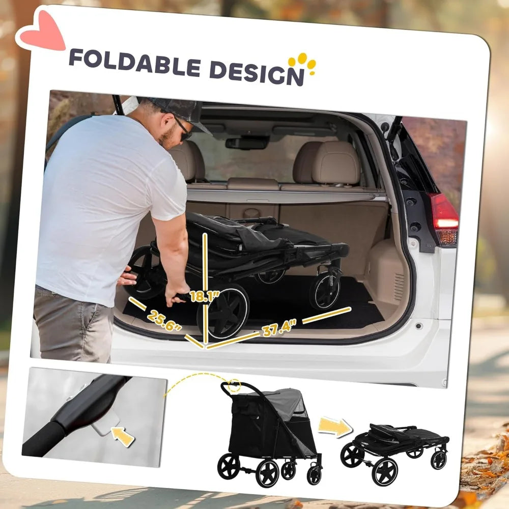 Dog Stroller For Large Medium And Small Dogs Up To 66 Lbs One Click Foldable With Storage