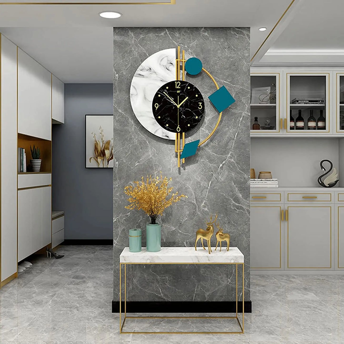 22 Inch Marble Wall Clock Nordic Style Luxury Living Room Silent Non Ticking Battery Operated
