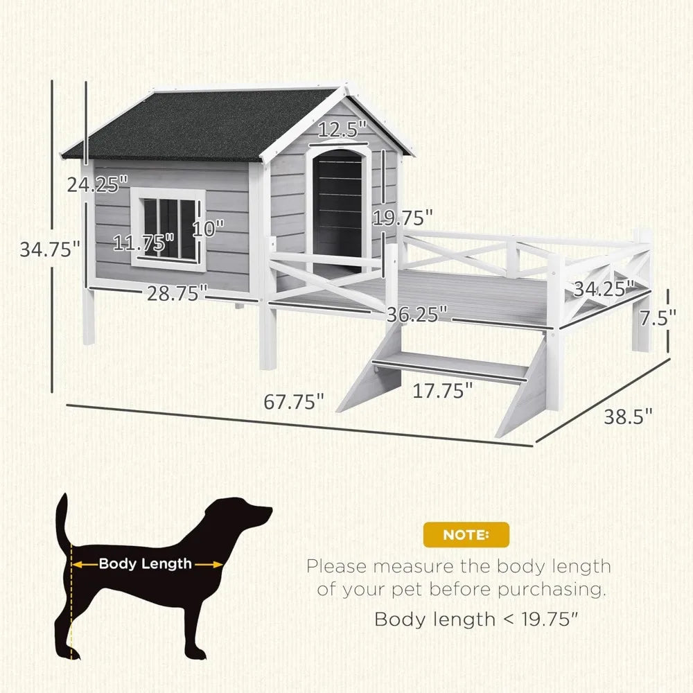 Wooden Outdoor Dog House with Porch and Water-Resistant Roof - Antland Marketplace