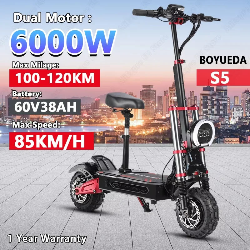 Boyueda S5 60V 2000W Off Road Electric Scooter 11 Inch Range 40 to 60km