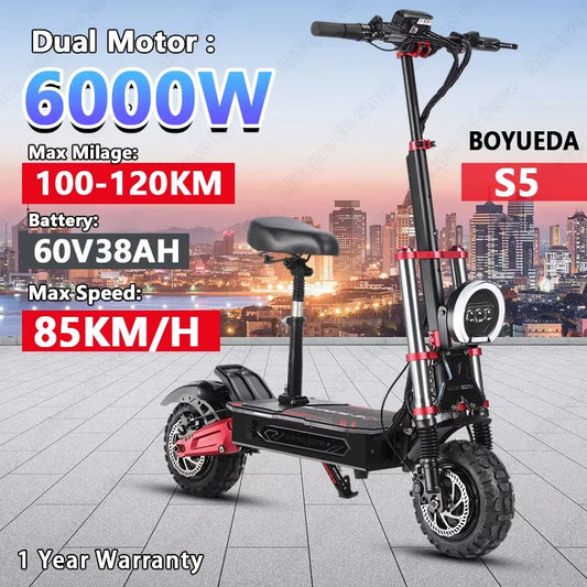 Boyueda S5 60V 2000W Off Road Electric Scooter 11 Inch Range 40 to 60km