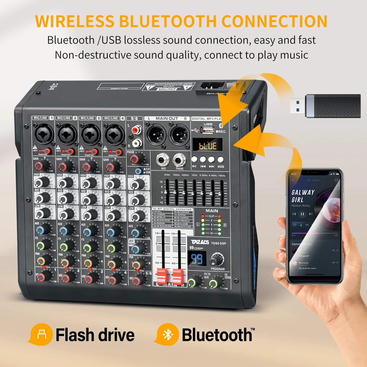 Tklbls TDS6 6-Channel Mixer with 99 Effects and USB