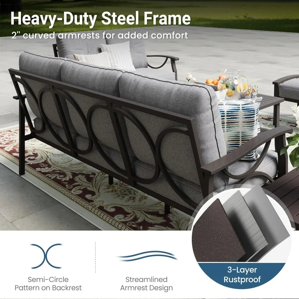Outdoor Patio Metal Sectional Furniture Set With Cushions