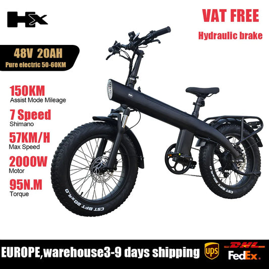 HX Q3 2000W Foldable 20 Inch Fat Tire Electric Bike Removable Battery 48V 20Ah