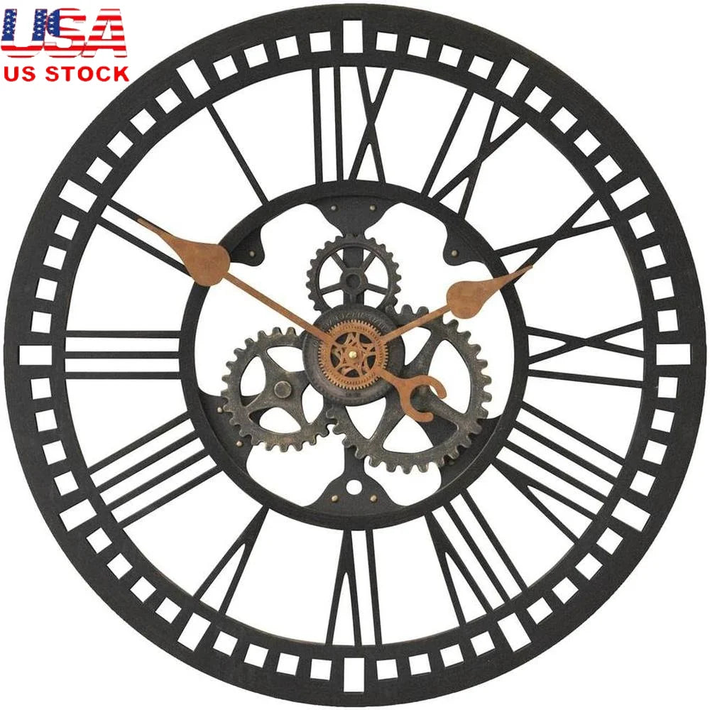 Large Round Analog Wall Clock With Industrial Design Quartz Movement Battery Operated Home Decor Living Room 24 Cm