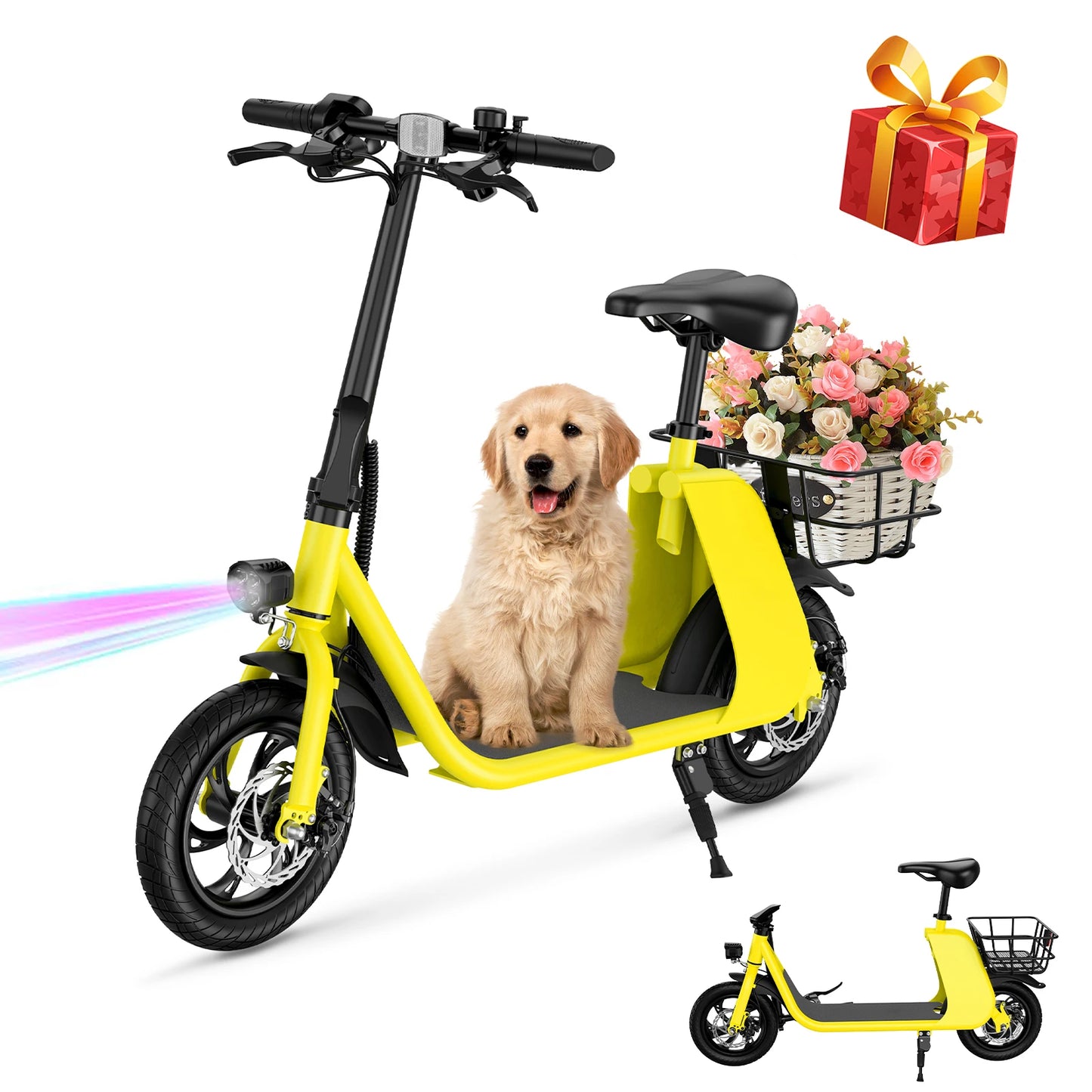 450W Adult Electric Scooter With Seat And Basket For Pets