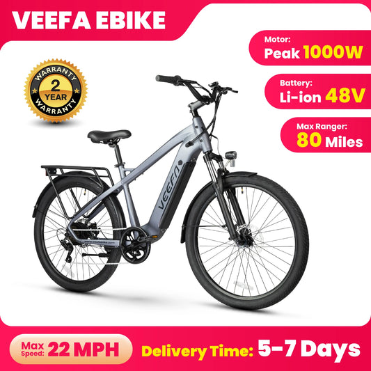 VEEFA Peak 1000W Electric Bike For Adults 27.5in 48V Removable Battery