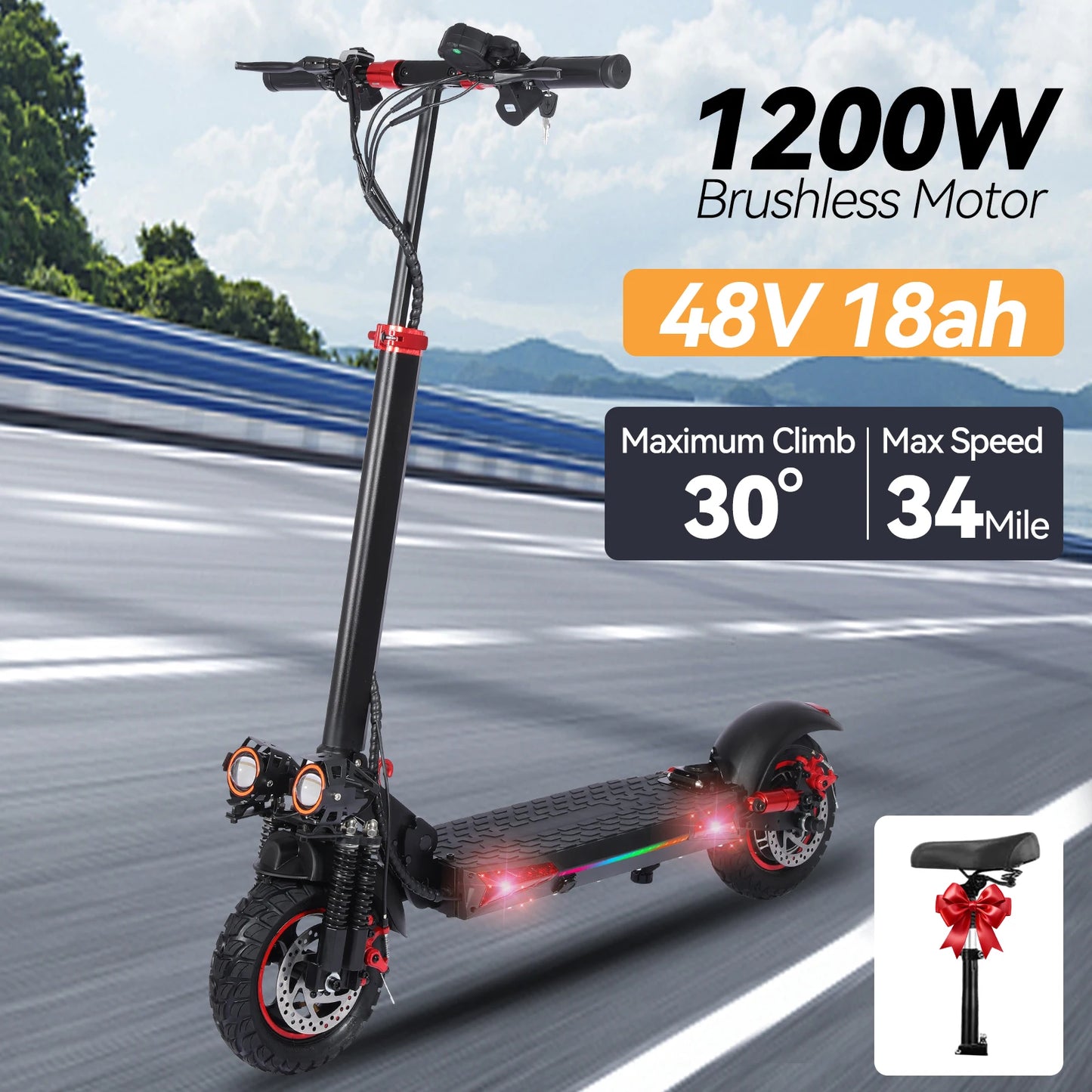 J11 Electric Scooter 1200W Foldable 34mph Top Speed 40 to 60km Range