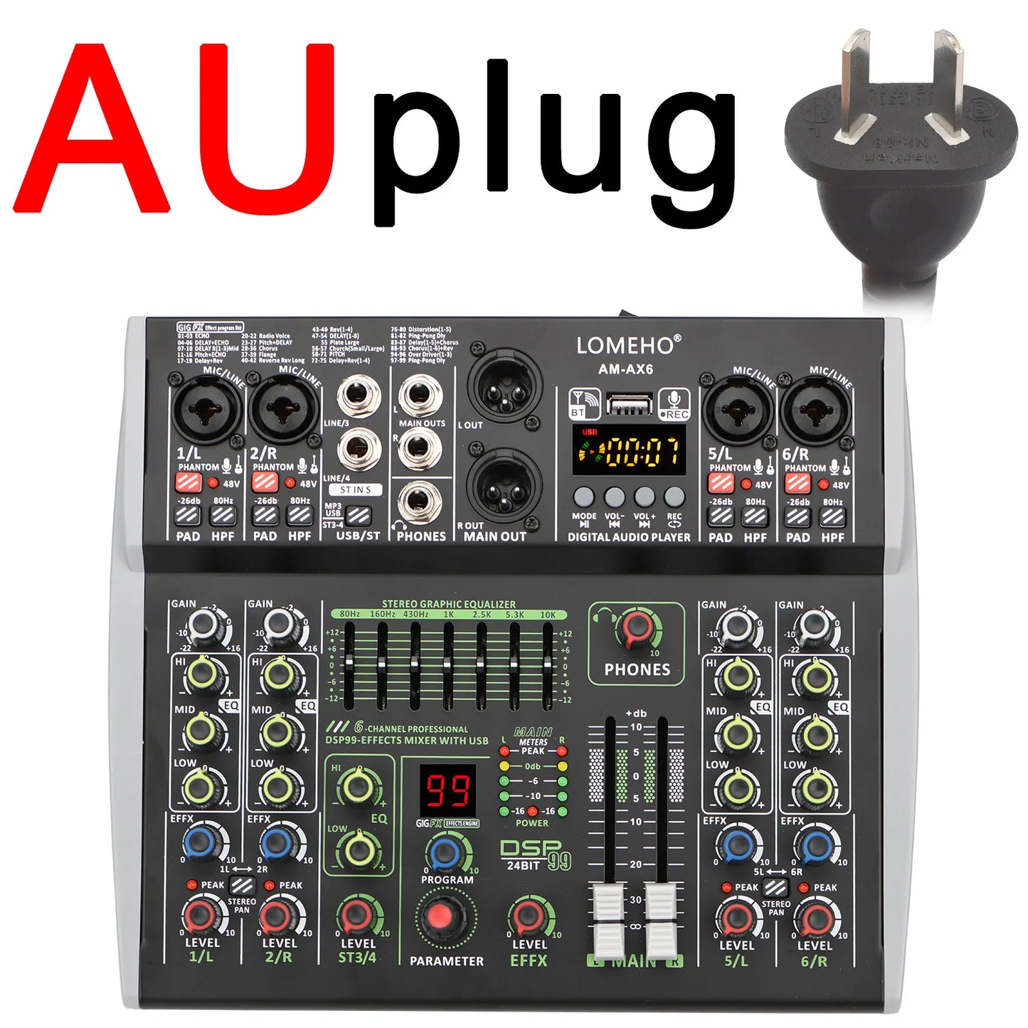 4/6 Channel Lomeho Audio DJ Mixer with Bluetooth and DSP Effects