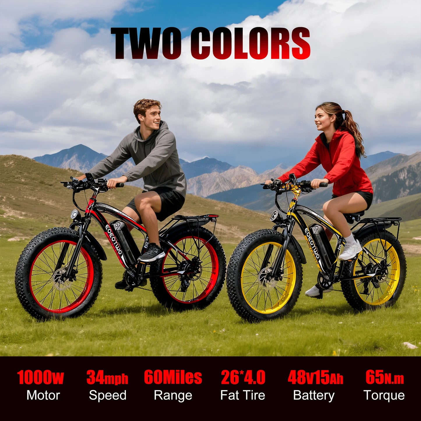 EOEOTWO E01 1500W Fat Tire Electric Bike 34MPH 60 Miles With 1 Year Warranty