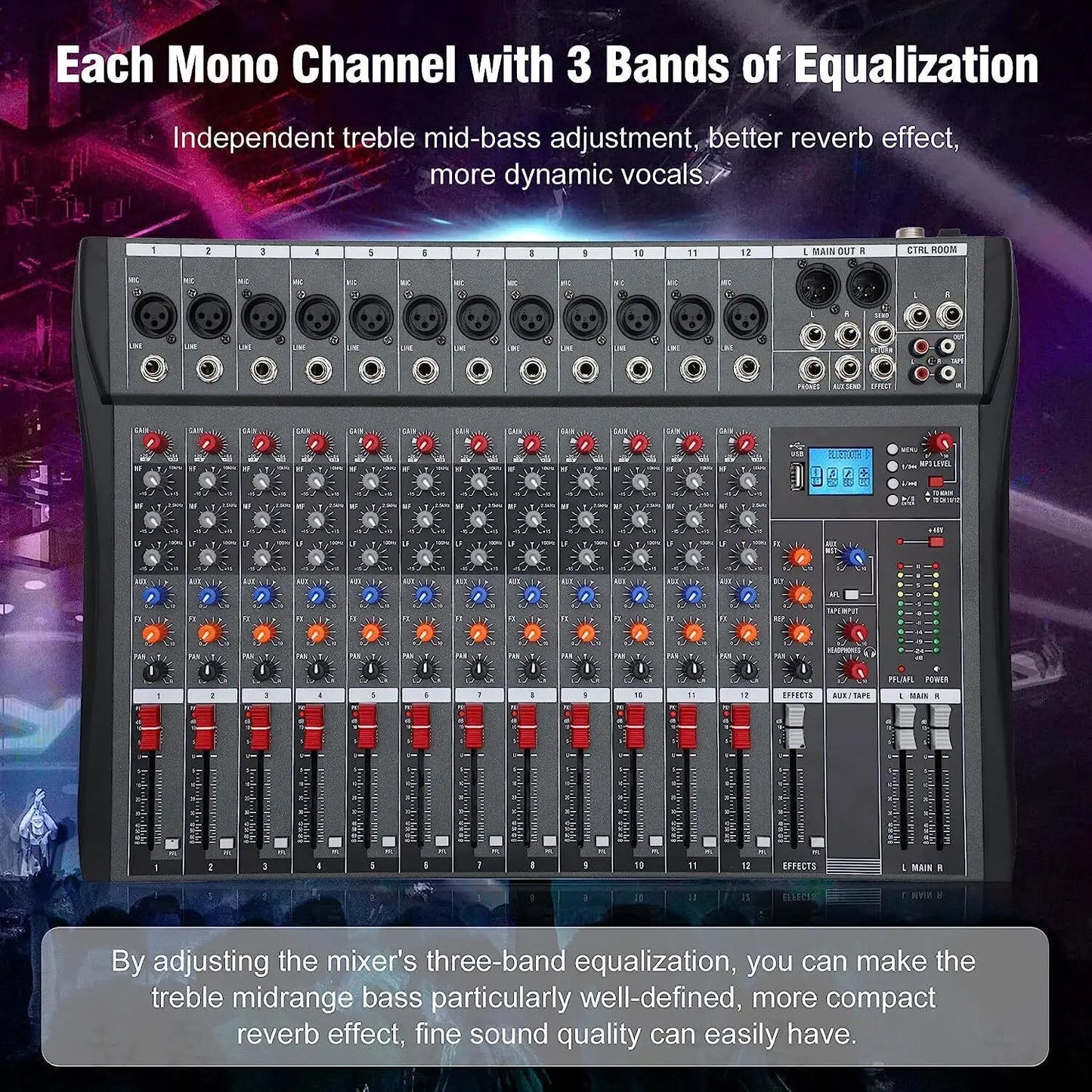 12 Channel Professional DJ Audio Mixer Console with USB