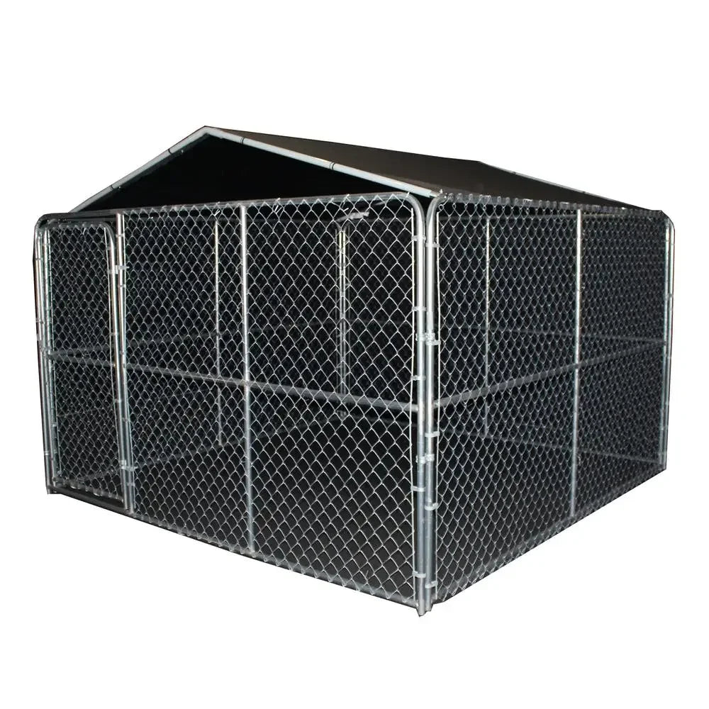 10x10 Dog Kennel Canopy Cover Shade With Steel Frame Gray Shelter For Sun And Rain Protection