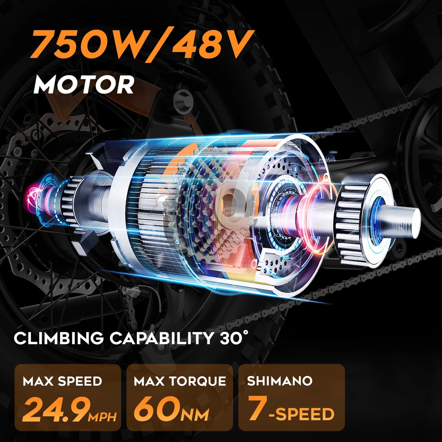 Spacewalk Mountain Electric Bike 750W Peak Motor 20 Inch Fat Tire Battery