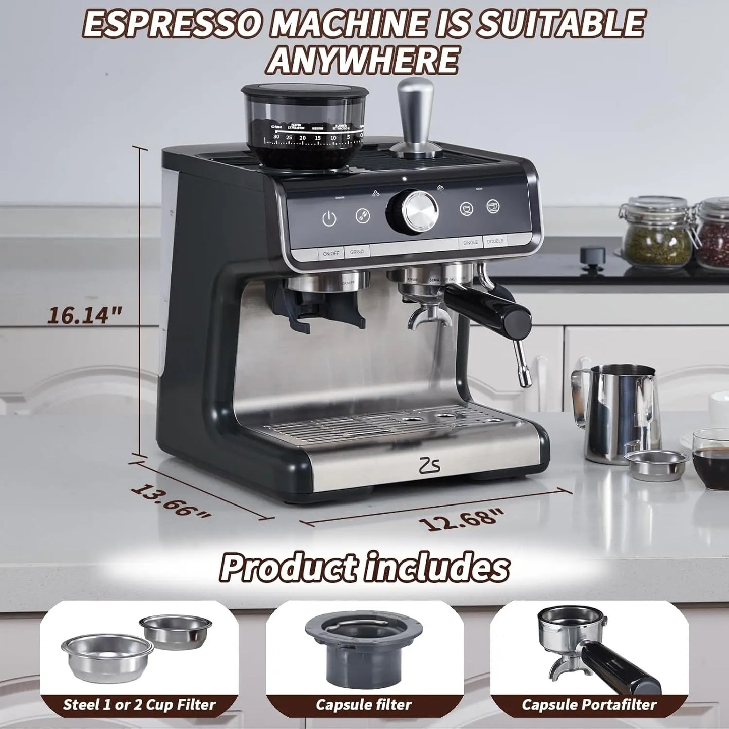 Espresso Machine With Grinder Milk Frother 20 Bar 1450W