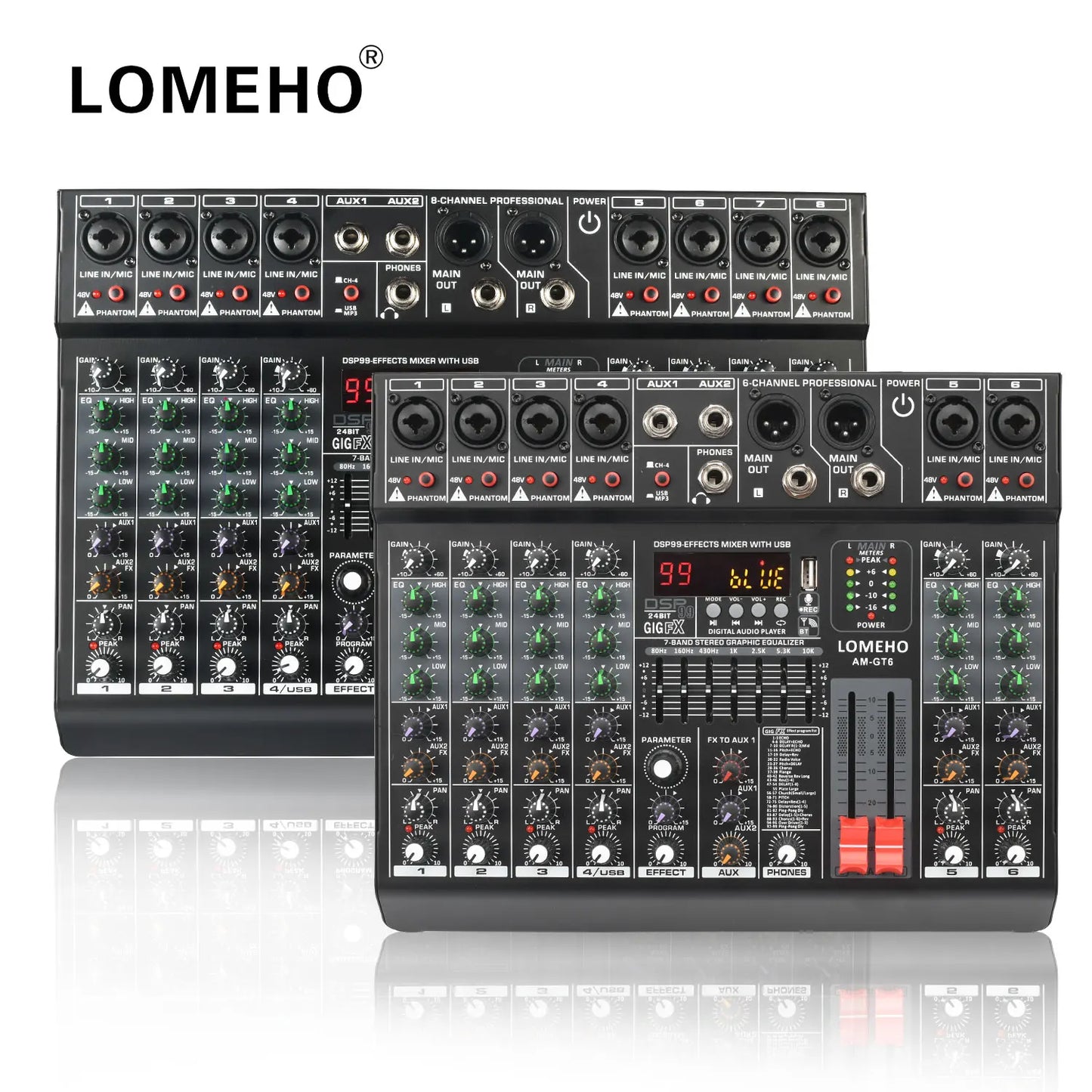 LOMEHO 7 Band EQ Audio Mixer 6 8 Channel DJ Console