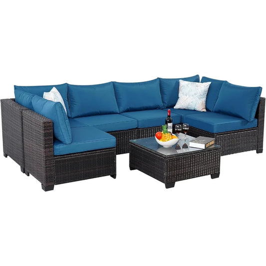 Angduo 7 Piece Outdoor Rattan Sectional Sofa Set Furniture