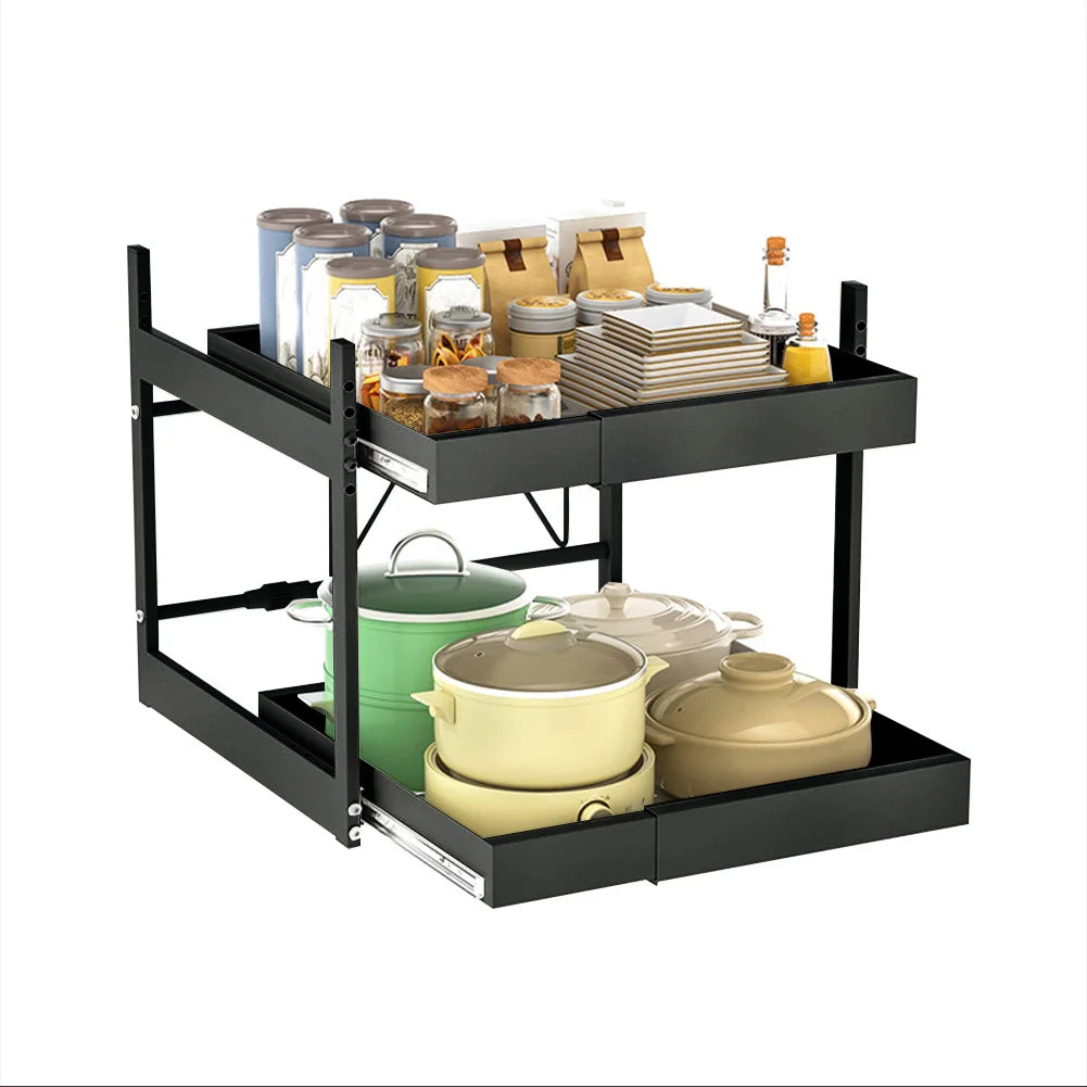 Under Sink 2 Tier Pull Out Cabinet Organizer Drawer