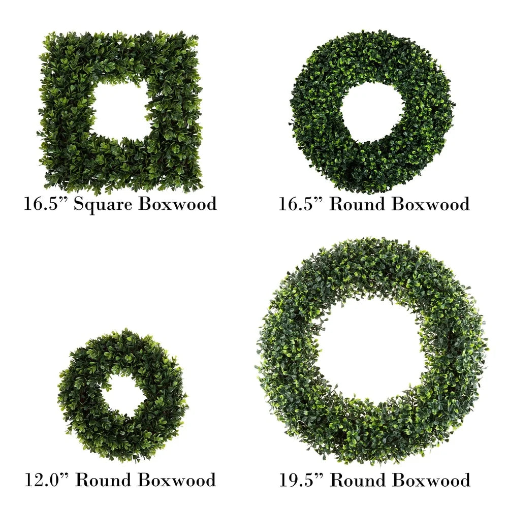 Artificial Boxwood Wreath 16.5 Inch Square Indoor Outdoor