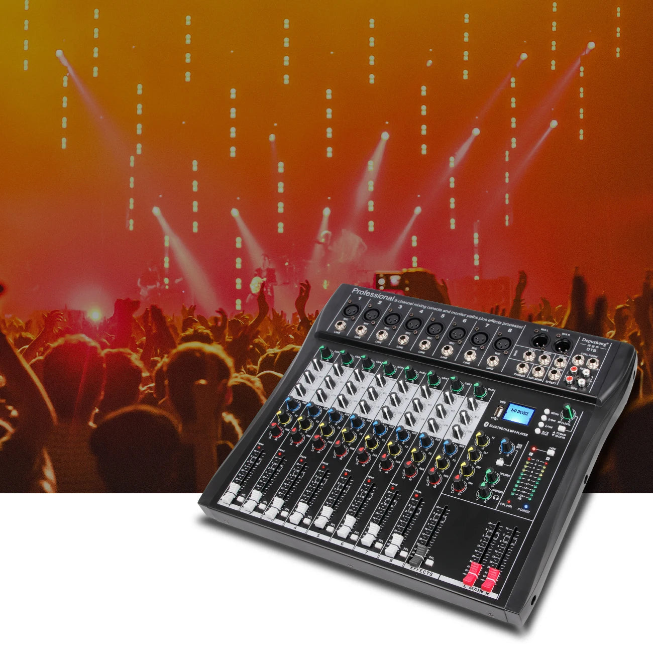 Professional 8 Channel Audio Mixing Console With Bluetooth