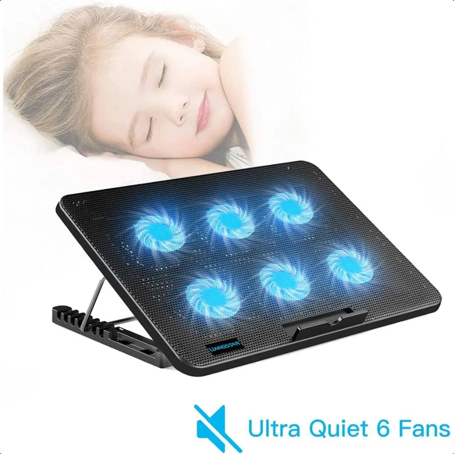 Laptop Cooling Pad With 6 Quiet Fans Adjustable Stand
