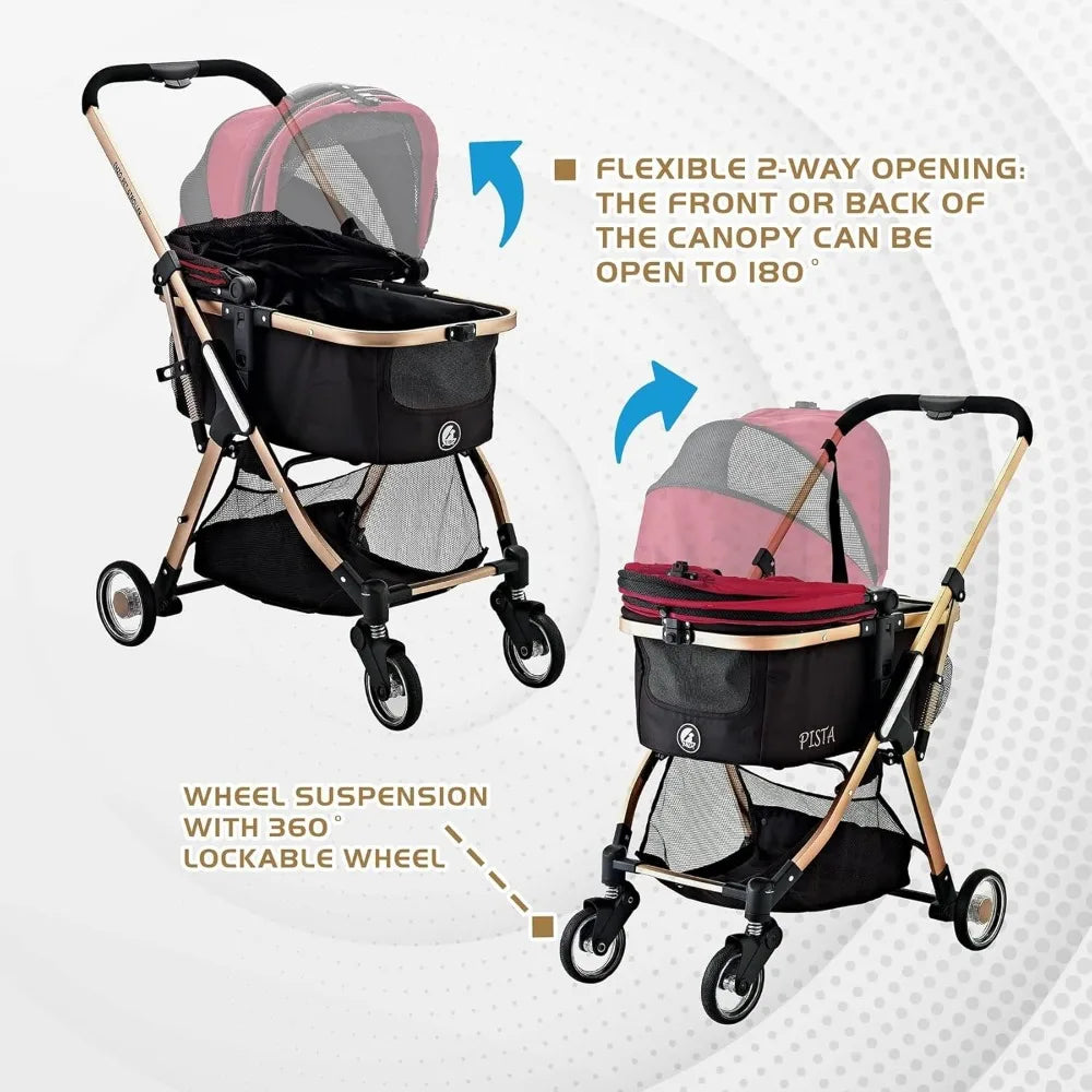 Pista Super Lightweight 3 In 1 Pet Stroller Carrier And Car Seat Red Aluminum Frame