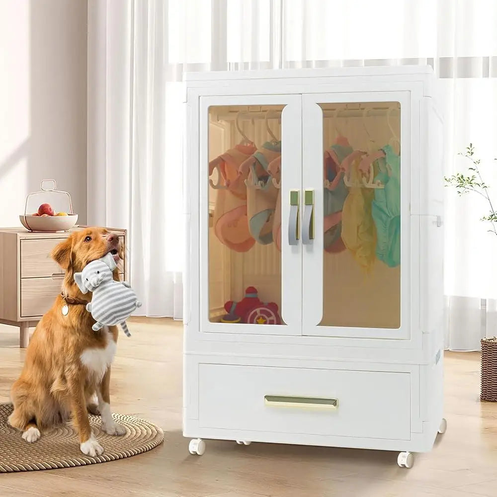 Stackable Pet Wardrobe Storage Bins With Doors And Wheels