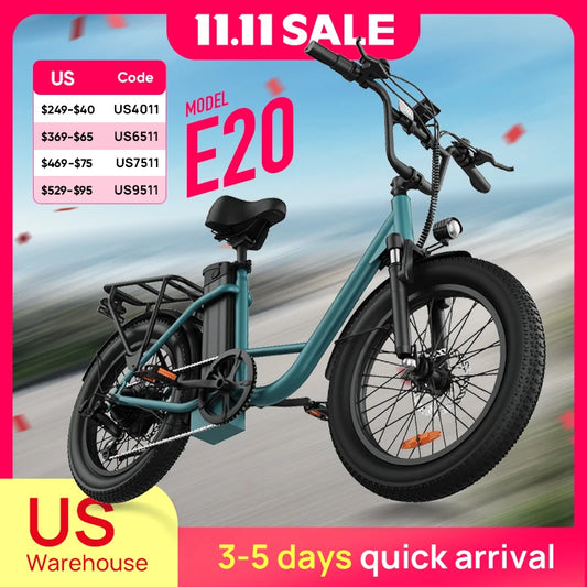 1000W E20 Fat Tire Electric Bike With Removable 48V Battery