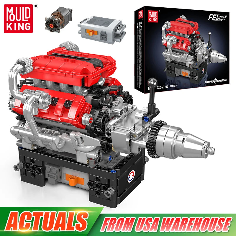 Mould King 10204 Racing Car V8 Engine Building Block Set
