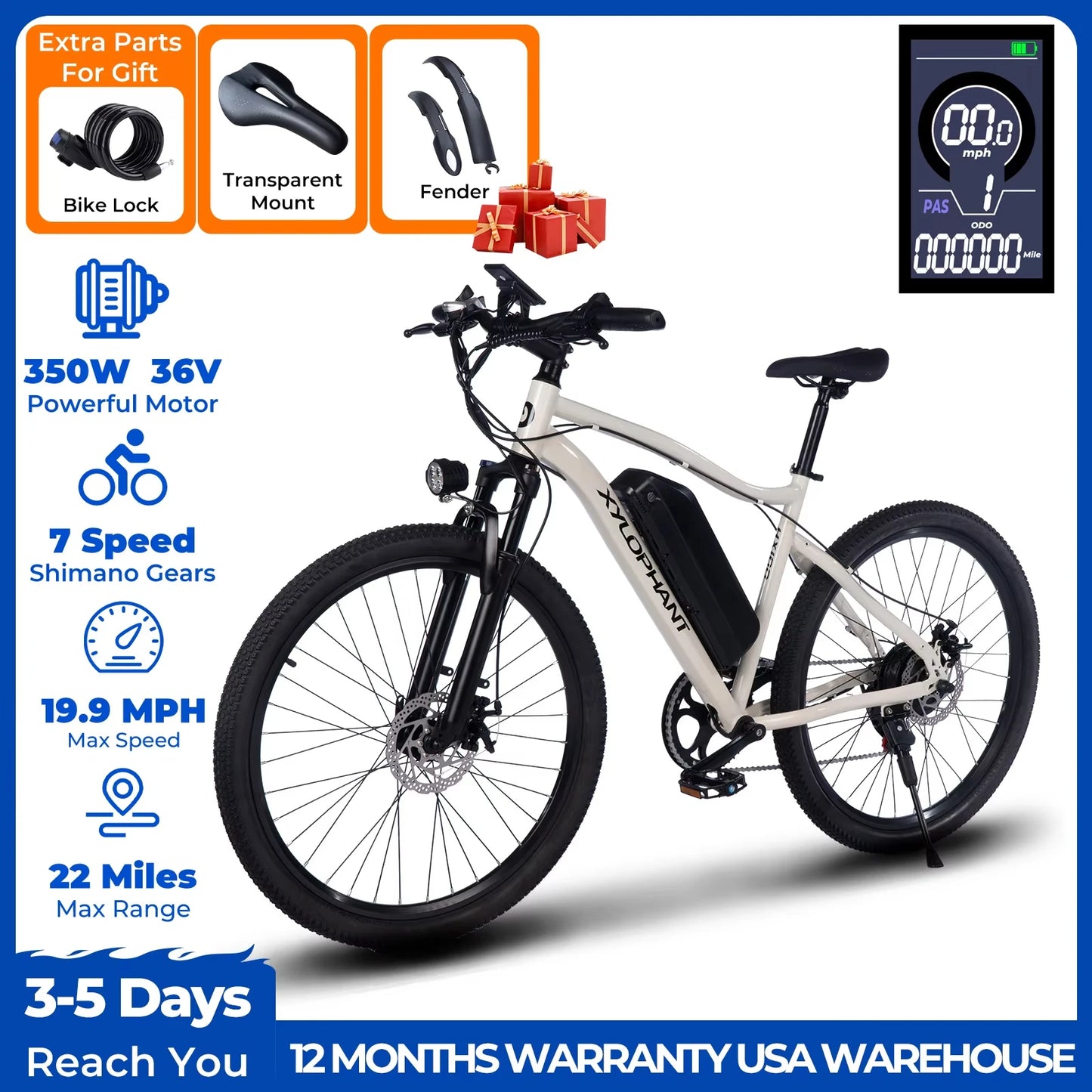 Terrosor 720W Electric Mountain Bike 26 Inch With Removable 36V Battery