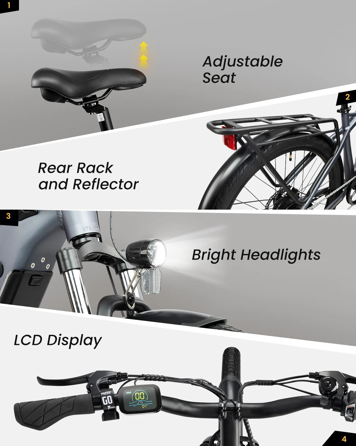 VEEFA Peak 1000W Electric Bike For Adults 27.5in 48V Removable Battery