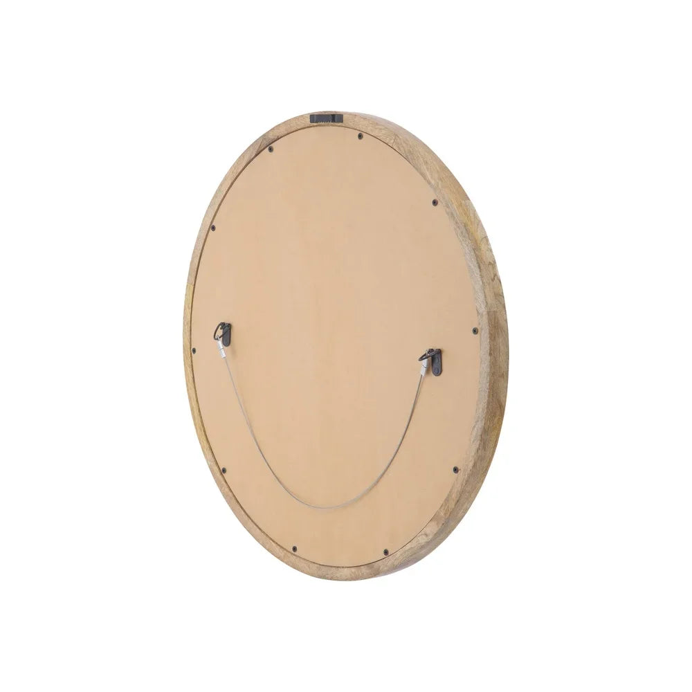 Modern Round Mirror Mango Wood Frame Handcrafted Wall Decor