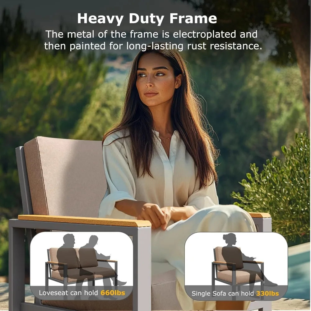 HUANZHUANG 5 Piece Modern Outdoor Patio Set With Fire Pit
