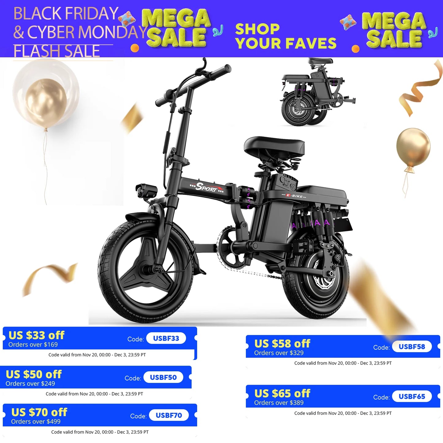 Folding Electric Bike 48V 15Ah Removable Battery 20 MPH