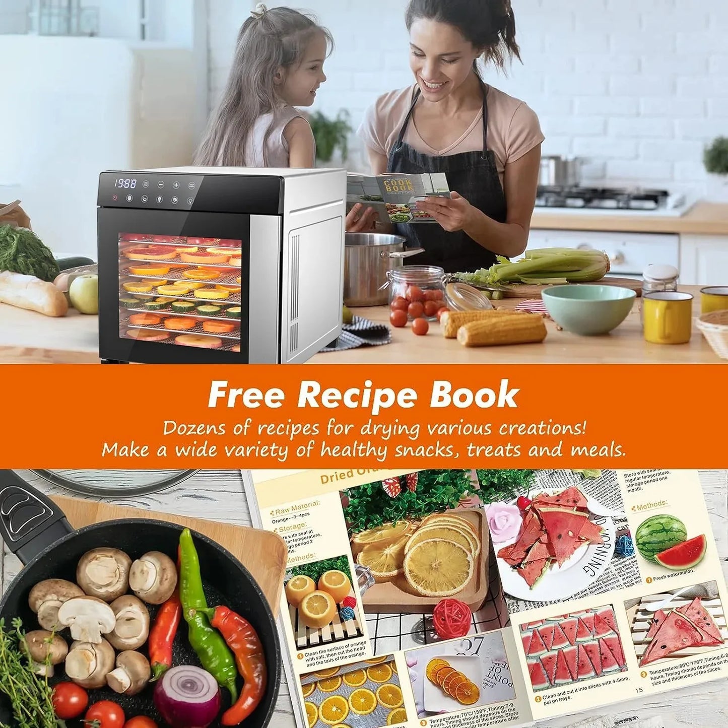 8 Tray Stainless Steel Food Dehydrator 600W 4 Presets