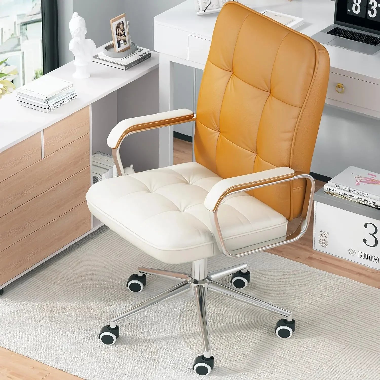 Ergonomic Swivel Desk Chair with Soft Leather and Padded Arms - Antland Marketplace