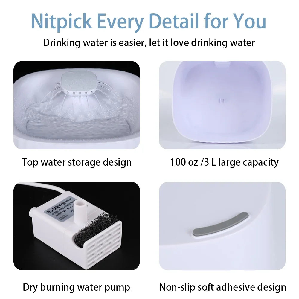 White Pet Water Fountain 100 Oz 3 L Auto Shut Off With 6 Filters For Cats And Dogs